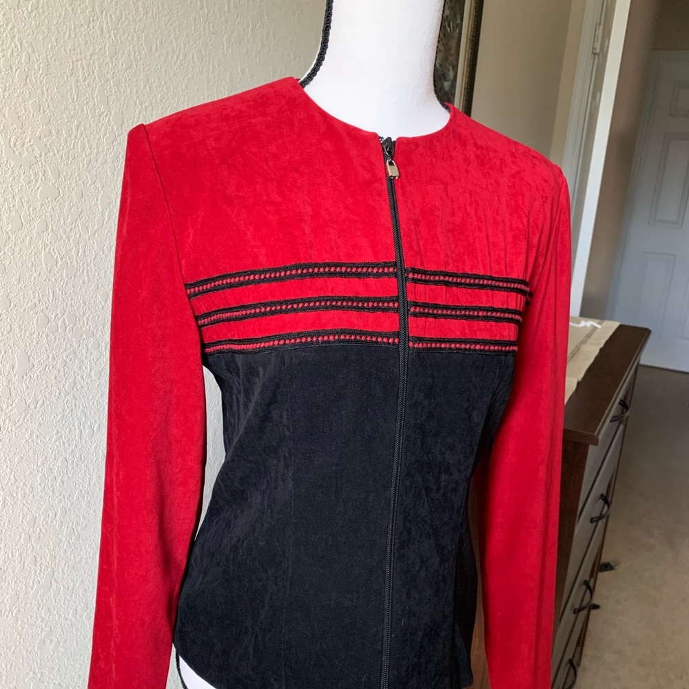 Red and black blazer jacket- suede! Size 8